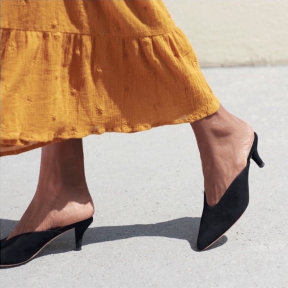 Loeffler Randall Black Pointed-Toe Kitten Heel Mules